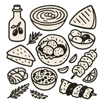 Hand-Drawn lebanese foods sketch icon logo flat vector design