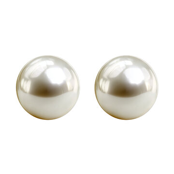 Pearl stud earrings with glossy finish. Isolated white background. Png format