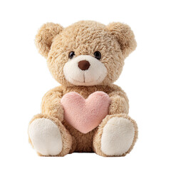 Obraz premium Plush bear holding small heart pillow. Isolated white background. Png format