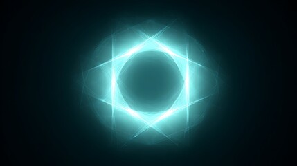 Abstract polygon vortex glowing symmetrically with neon edges over dark field