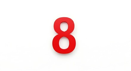 Vibrant red number eight isolated on a clean white background for graphic design