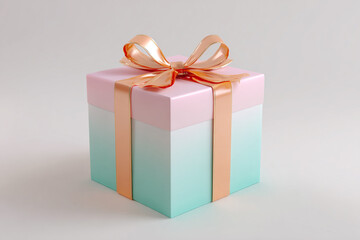 Obraz premium a beautiful pink and teal gift box tied with a shimmering copper ribbon and bow