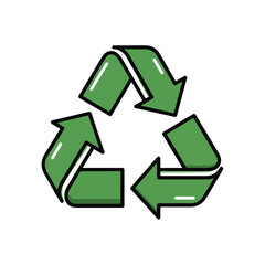 Obraz premium Recycling Symbol Icon Green Arrows, Black Outline, White Background
