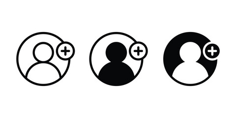 Add a new user icon vector set. Add user icon set. Person profile avatar with plus, add account symbol.