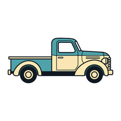 Fototapeta premium Vintage Pickup Truck Illustration Retro Style, Teal Cream Colors