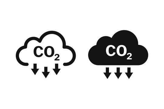 Cloud co2 reduction vector icons. Reduce co2 gas icon set. Zero carbon emission. Carbon reduction cloud sign. CO2 icons.