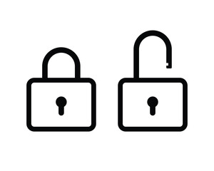 Lock icon collection. Locked and unlocked black icon set. Lock open and lock closed icons. Padlock symbol.