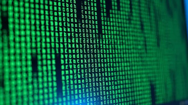 Data display on screen with green lines and dark blue background.