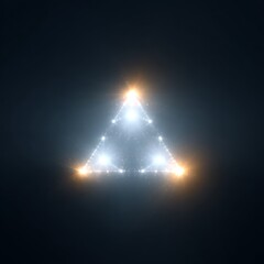 Bright glowing fractal-like triangle arrangement softly shining in darkness
