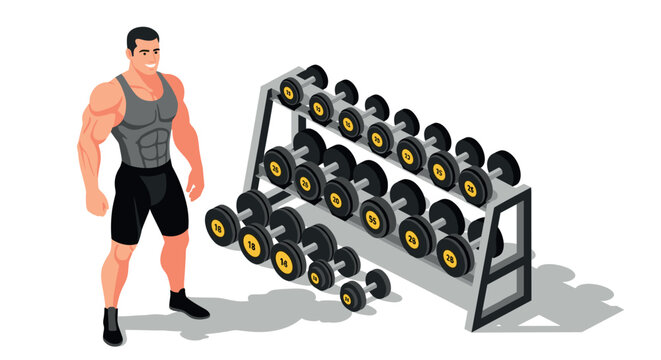 Isometric fitness trainer with dumbbells in gym setting for workout inspiration