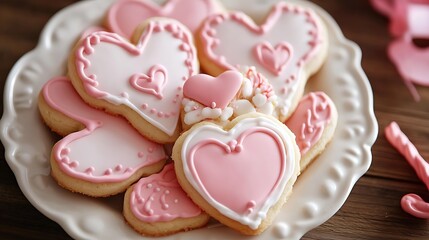 A plate of cupid themed sugar cookies decorated with icing