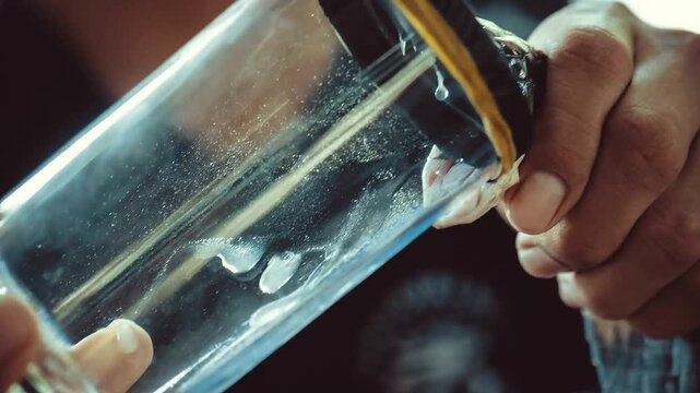 Person collects snake venom into a jar