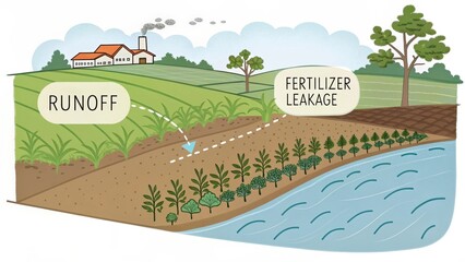 Diagram depicting fertilizer runoff and its environmental impact