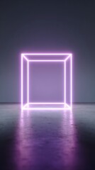 Bright glowing neon cube network forming abstract tunnel into darkness