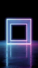 Bright glowing neon cube network forming abstract tunnel into darkness