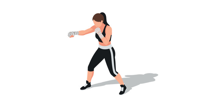 Female boxer in fighting pose with hand wraps in minimalist style