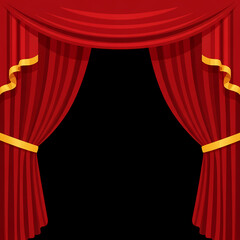 Open Red Theater Curtains Stage and Performance Backdrop Illustration