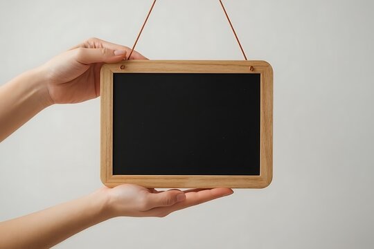 hand holding blank blackboard