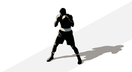 Obraz premium Dynamic boxing silhouette: black and white minimalist design with shadow effect