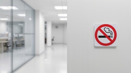 a no smoking sign posted prominently in the office hallway, prohibiting people to smoke