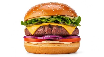 Juicy gourmet burger with fresh toppings tempting your taste buds! Imagine this mouthwatering burger in your next ad campaign, instantly making viewers hungry