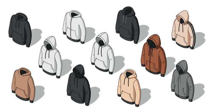 Isometric hoodies collection: stylish assorted designs in various colors