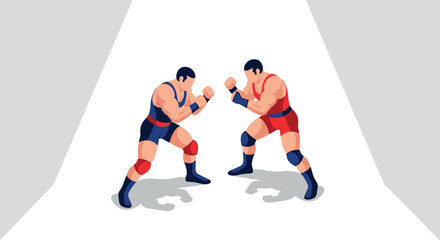 Obraz premium Dynamic wrestlers face-off in a dramatic showdown on white background