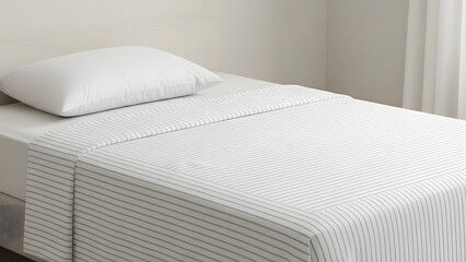 Close up of a bed with white pillow and textured bedding in a bedroom