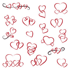 Doodle hearts collection. Sketch style vector icons for love, design, and scrapbooking.