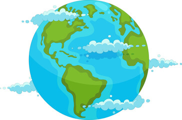 Vector illustration of planet earth with stars and clouds, world globe