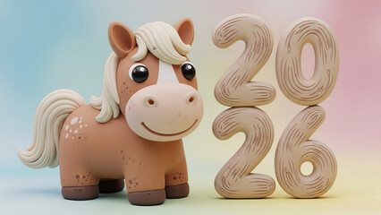 Clay horse figurine standing next to the clay numbers two zero two six