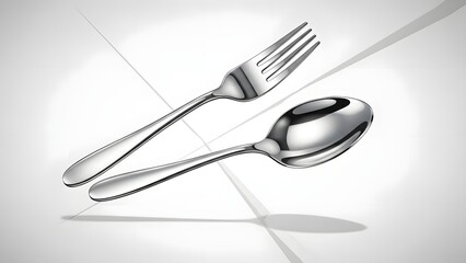 Elegant silverware a fork and spoon on a white surface with soft lighting