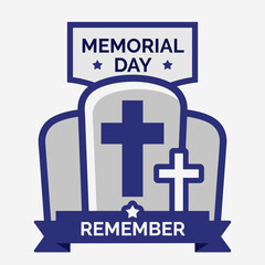 Obraz premium Vector emblem for Memorial Day featuring cross and ribbon design to honor and remember fallen heroes. 