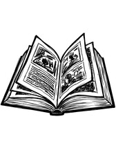 Open Comic Book Doodle Sketch - Hand Drawn Black and White Vector Illustration of Knowledge and Storytelling