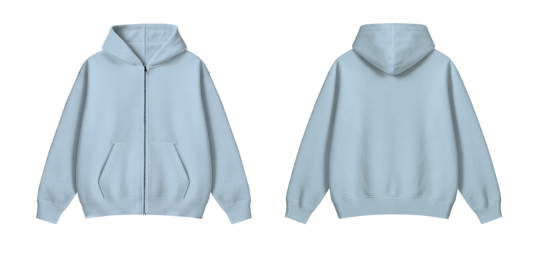 Ballad Blue Zipper Hoodie Mockup Front and Back on Transparent Background