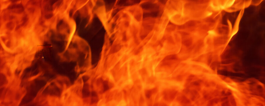 Banner Fire explosion flammable car fire on street smoke, hot danger flame burning effect. Fire burn car accident disaster conflagration. Burning red flame high heat inferno explode with copy space