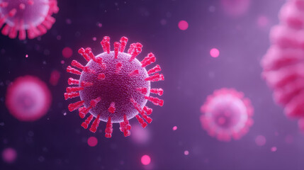 Highly detailed illustration of a virus, showcasing its structure and texture in vibrant colors against a dark background.