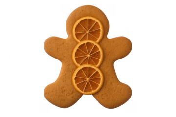 Gingerbread man cookie decorating with dried orange slices