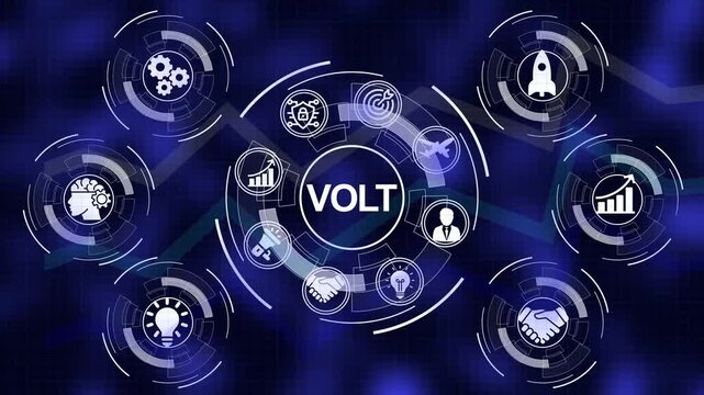 VOLT digital network infographic with interconnected icons and futuristic blue grid background VOLT