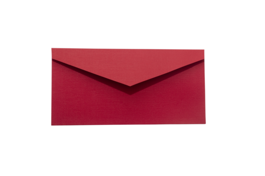 Red paper envelope mockup, isolated on white background, top view, high resolution