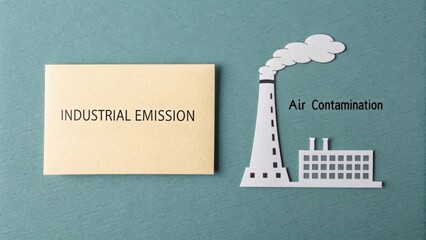 Industrial Chimney Silhouette Emitting Smoke on Teal Background