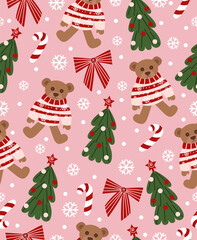 Pattern of New Year's elements on a light pink background.