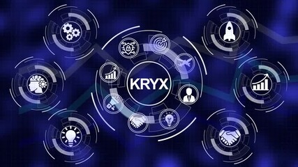 KRYX digital network infographic with interconnected icons and futuristic blue grid background KRYX - Powered by Adobe