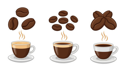 Obraz premium Illustration showing different types of coffee drinks made from roasted coffee beans.