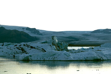 Iceland's main glacier in the south of the country with the last rays of the summer sun on a clear...