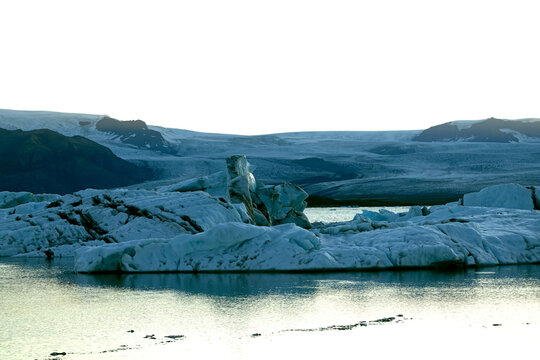 Iceland's main glacier in the south of the country with the last rays of the summer sun on a clear day in early July