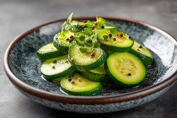Sliced Zucchini Salad with Peppercorns and Microgreens Image