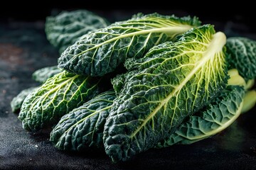 Fresh Tuscan Kale Leaves with Water Droplets cavolo nero Image