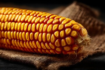 Ripe Ear of Corn on Burlap Fabric maize grain Image