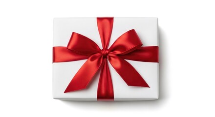 Elegant gift wrapped in white with stunning red ribbon for festive celebrations, perfect for holidays, birthdays, anniversaries and special occasions